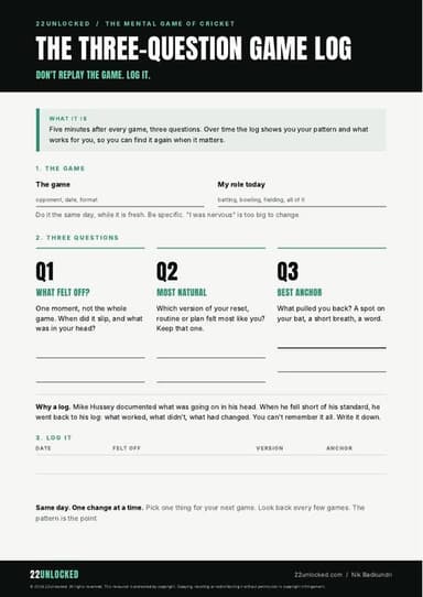 Page 1 of the Three-Question Game Log